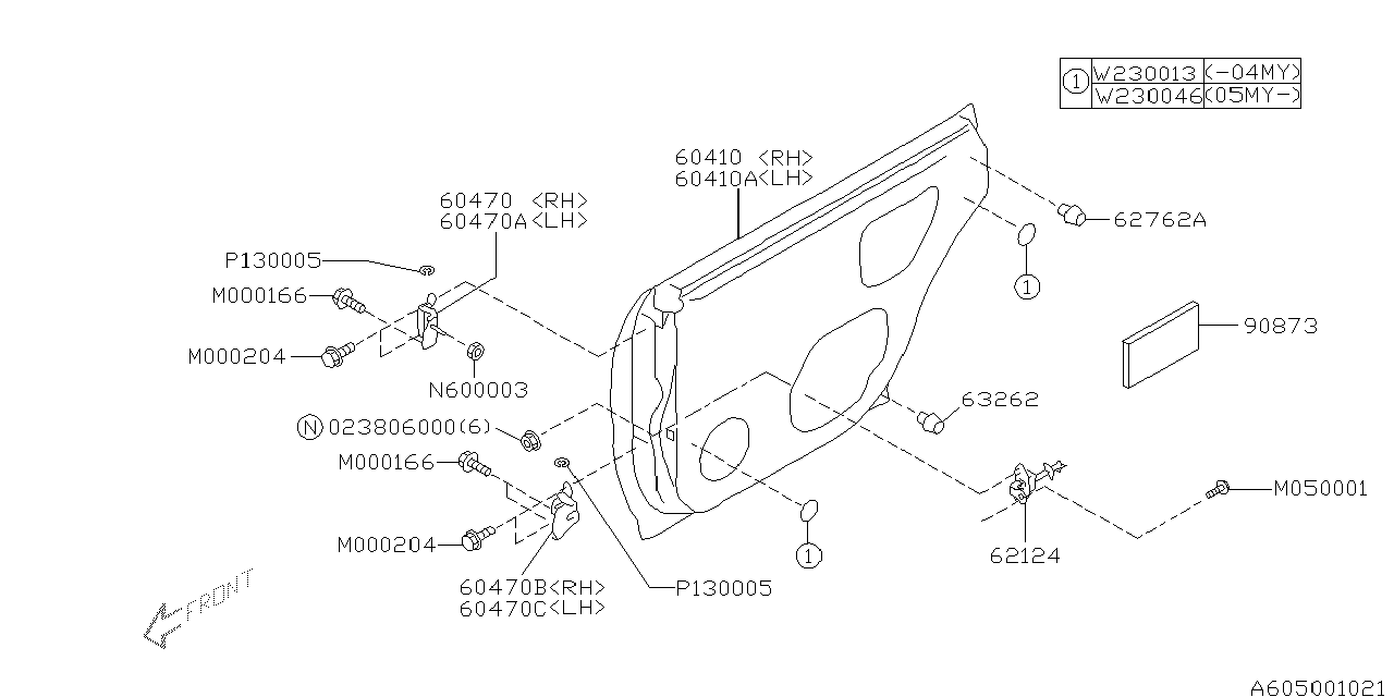 Diagram FRONT DOOR PANEL & REAR(SLIDE)DOOR PANEL for your 2011 Subaru Forester 2.5L MT X 