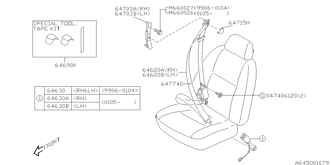 Diagram FRONT SEAT BELT for your 2020 Subaru Impreza   