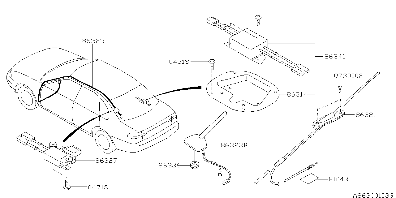 Diagram AUDIO PARTS (ANTENNA) for your 2002 Subaru Outback  SUS FLAT6 SEDAN 