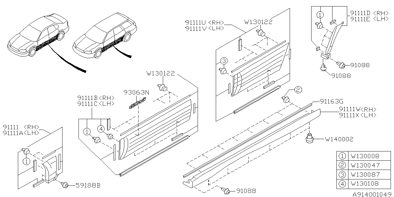 Diagram OUTER GARNISH for your 2002 Subaru Legacy   