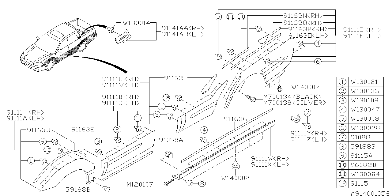 Diagram OUTER GARNISH for your Subaru Legacy 2.5L TURBO 5MT GT LIMITED-I(OBK:XT) SEDAN