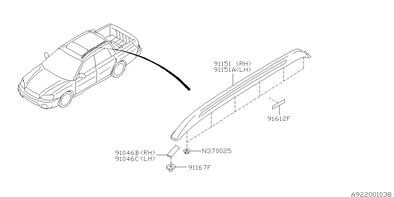 Diagram ROOF RAIL for your 2017 Subaru Legacy  Sport Sedan 