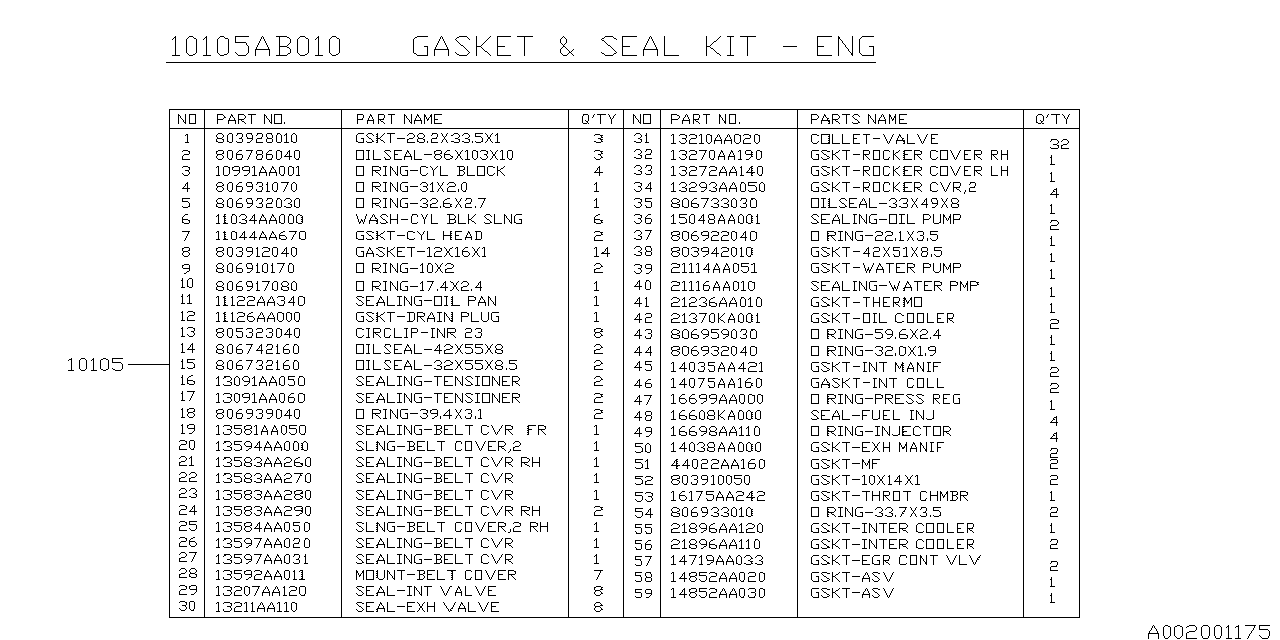 Diagram ENGINE GASKET & SEAL KIT for your 2013 Subaru Legacy   