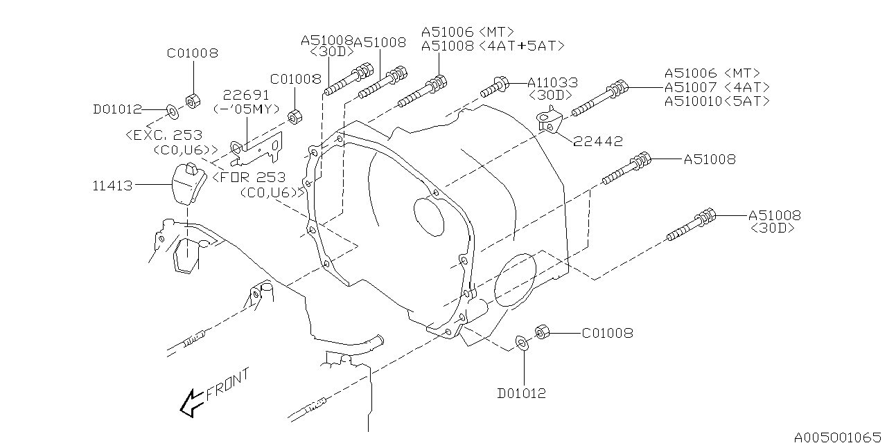 Diagram TIMING HOLE PLUG & TRANSMISSION BOLT for your 2007 Subaru Legacy   