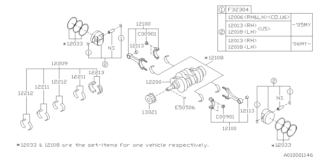 Diagram PISTON & CRANKSHAFT for your Subaru