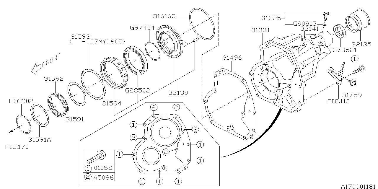 Diagram AT, TRANSFER & EXTENSION for your 2005 Subaru Legacy   