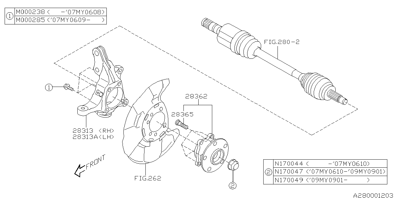 Diagram FRONT AXLE for your 2009 Subaru Legacy   