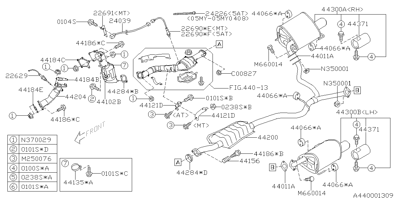 Diagram EXHAUST for your 2007 Subaru Legacy  GT LIMITED(OBK:XT) WAGON 