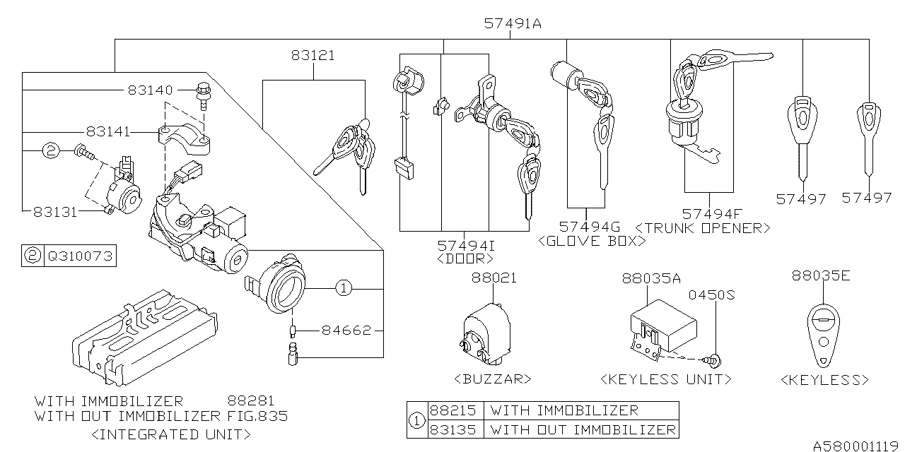 Diagram KEY KIT & KEY LOCK for your Subaru