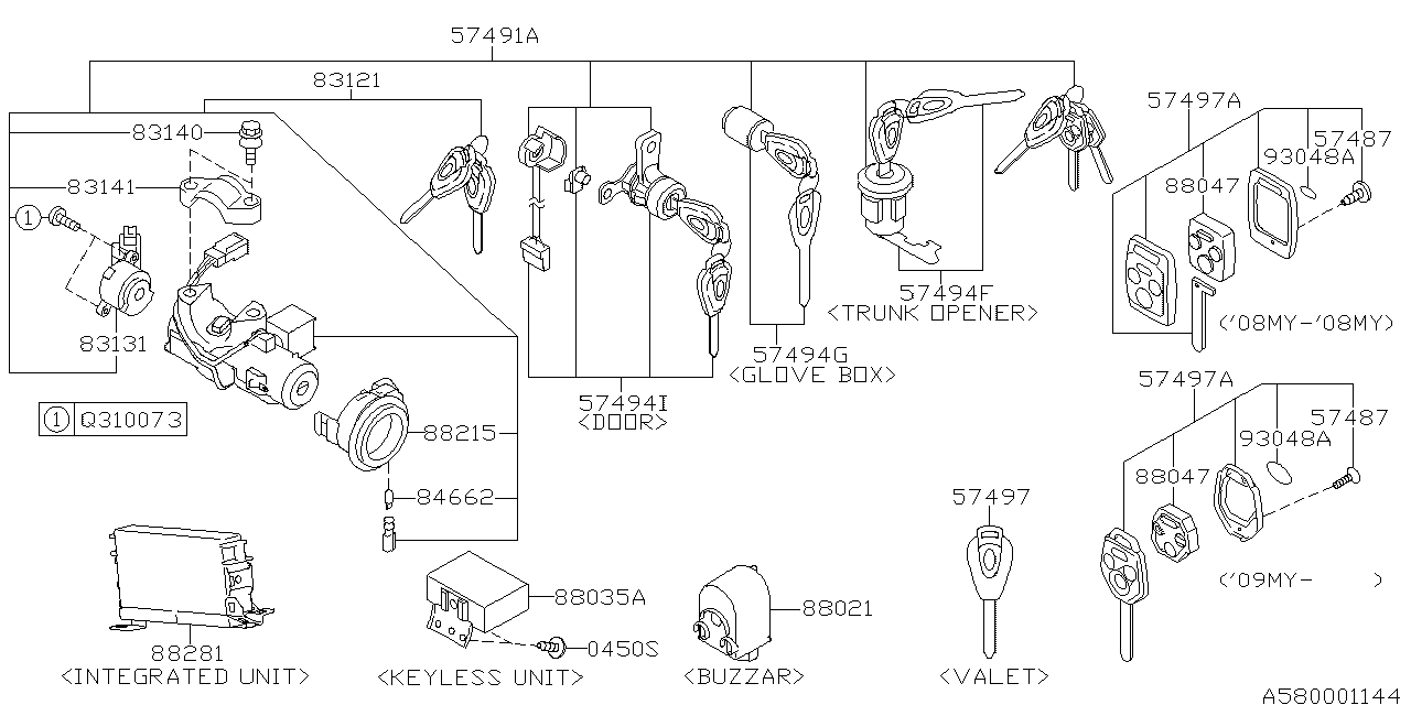 Diagram KEY KIT & KEY LOCK for your 2017 Subaru Legacy   