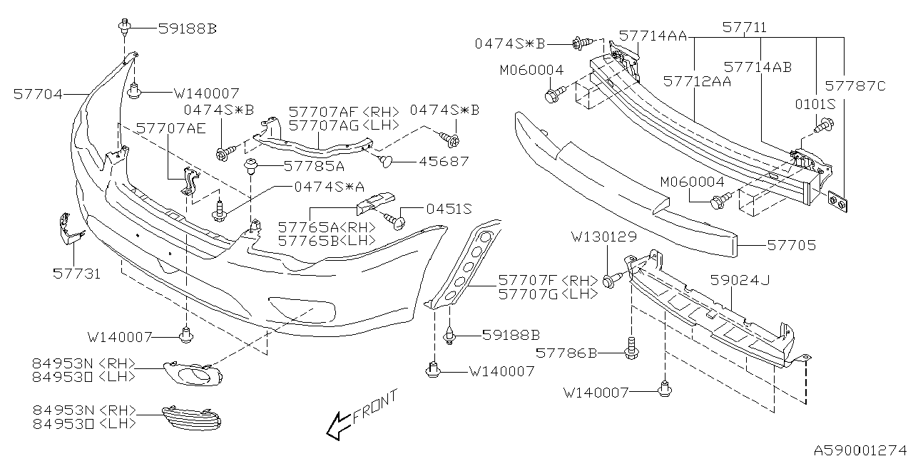 Diagram FRONT BUMPER for your 2005 Subaru Legacy  GT LIMITED-I(OBK:XT) WAGON 