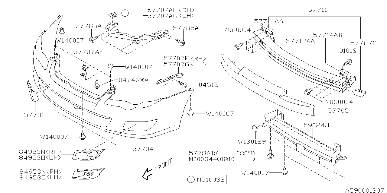 Diagram FRONT BUMPER for your 2007 Subaru Legacy   