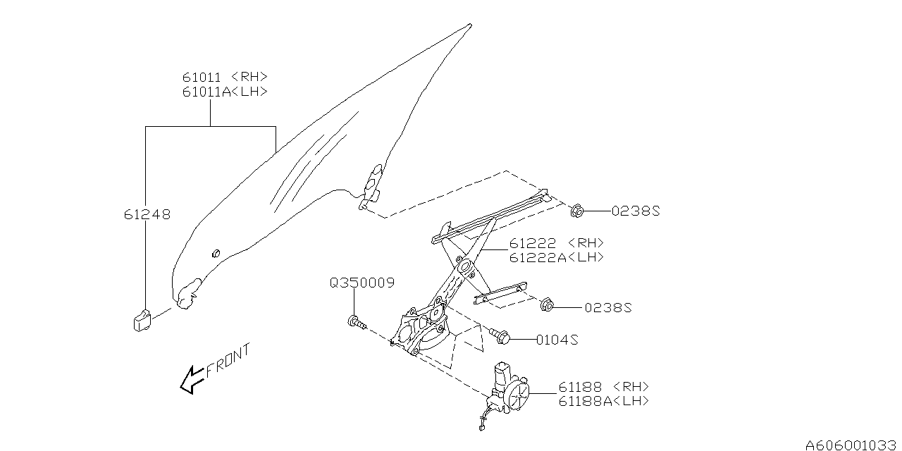 Diagram DOOR PARTS (GLASS & REGULATOR) for your 1996 Subaru Impreza   