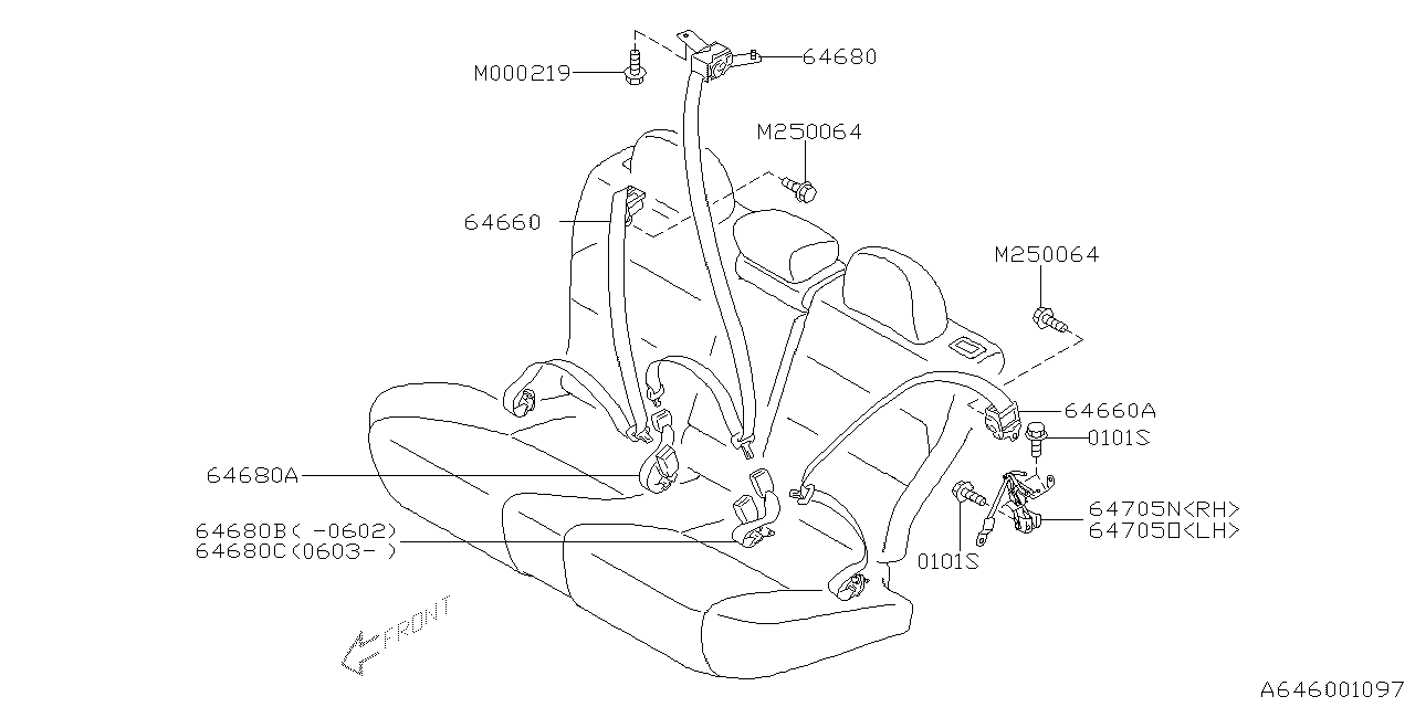 Diagram REAR SEAT BELT for your 2001 Subaru Impreza 2.5L AT RS Sedan 