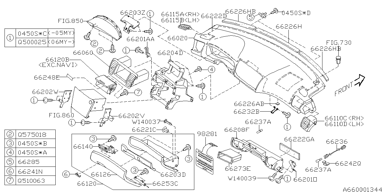 Diagram INSTRUMENT PANEL for your 2005 Subaru Legacy  GT(OBK:XT) WAGON 
