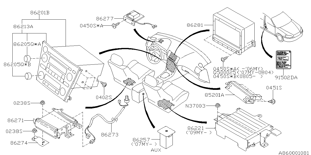 Diagram AUDIO PARTS (RADIO) for your 2010 Subaru Forester   