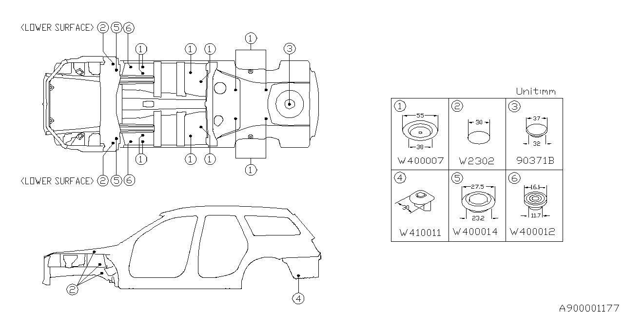 Subaru Outback Liftgate Grommet. Plug D22.5 (Passenger 909400014