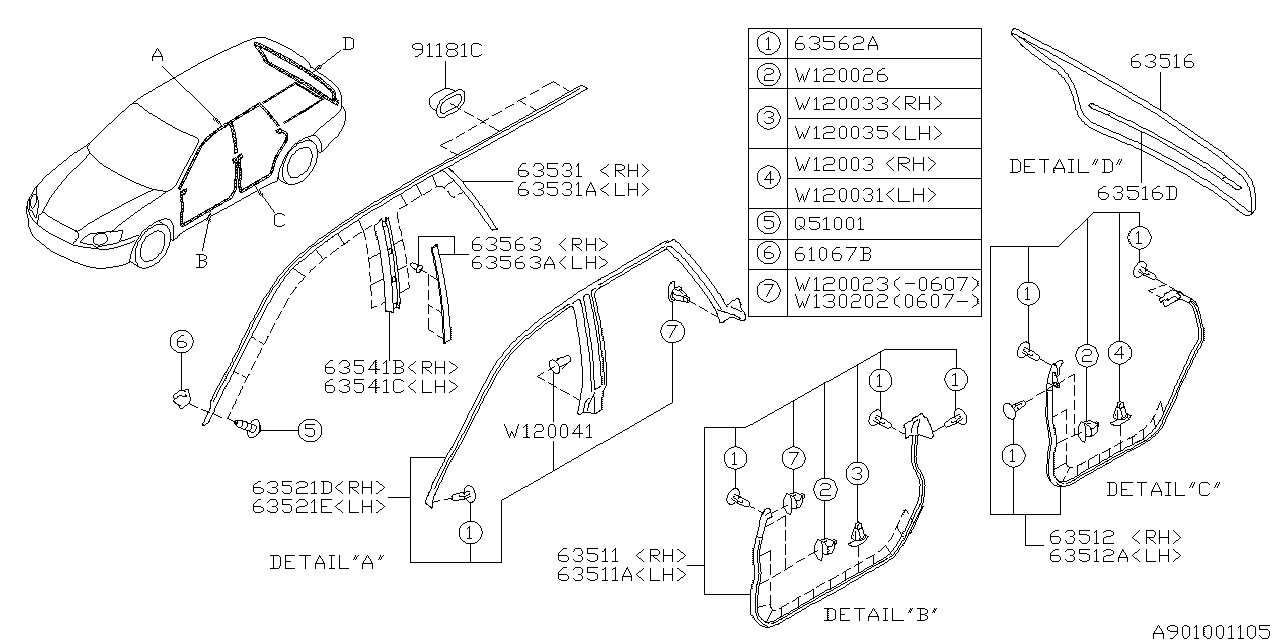 Diagram WEATHER STRIP for your 2005 Subaru Legacy   