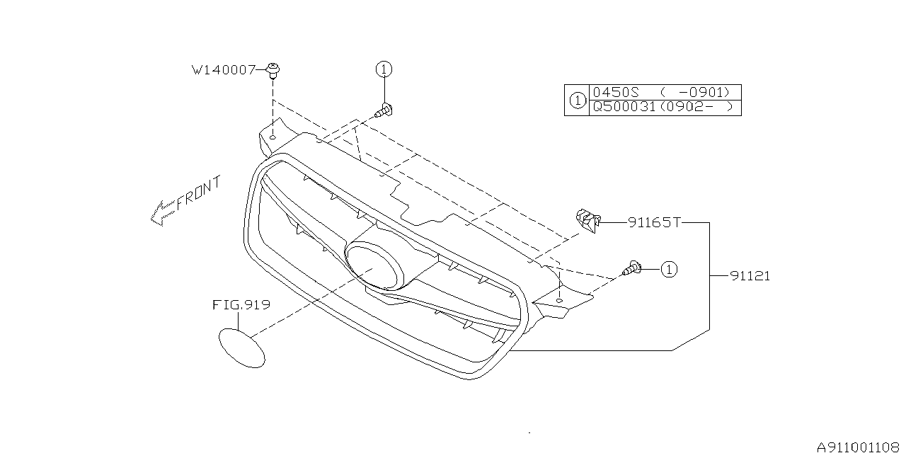 Diagram FRONT GRILLE for your Subaru Legacy  Limited w/EyeSight SEDAN