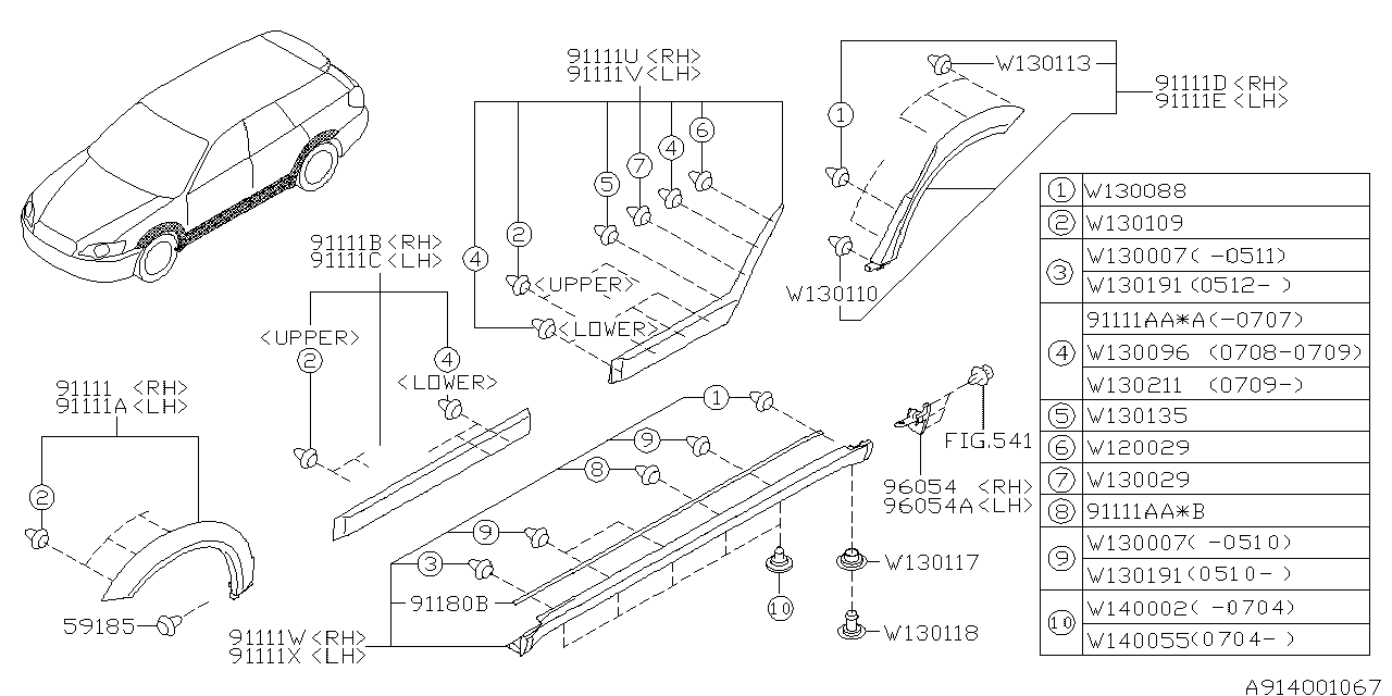 Diagram OUTER GARNISH for your 2025 Subaru Legacy  Limited Sedan 