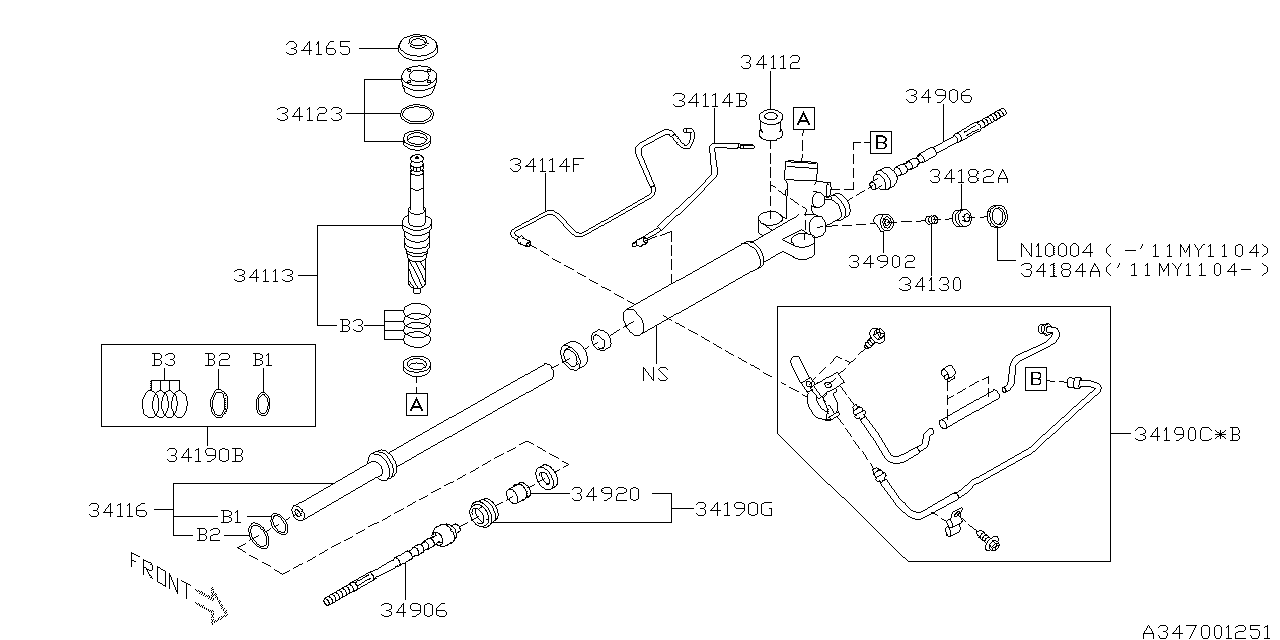 Diagram POWER STEERING GEAR BOX for your 2001 Subaru Outback   