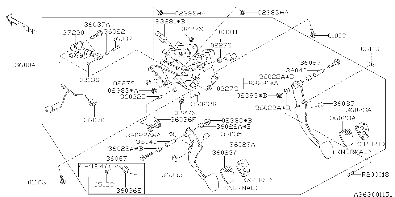 Diagram PEDAL SYSTEM for your Subaru Outback  