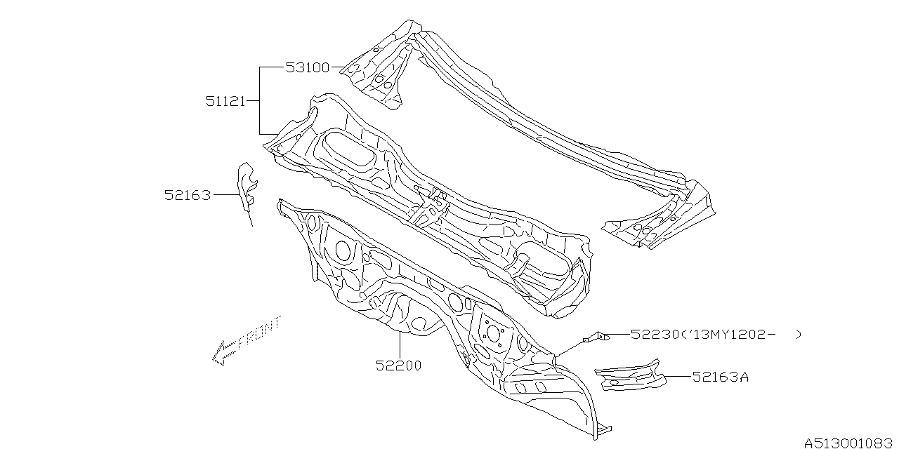 Diagram TOE BOARD & FRONT PANEL & STEERING BEAM for your 2007 Subaru Impreza   