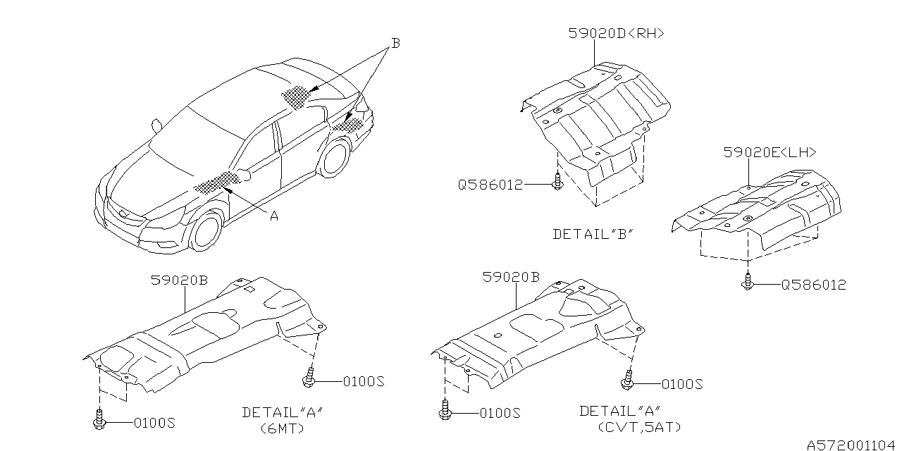 Diagram UNDER COVER & EXHAUST COVER for your 2011 Subaru Legacy  GT Premium Sedan 