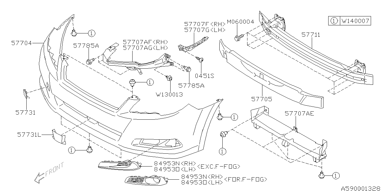 Diagram FRONT BUMPER for your 2009 Subaru WRX   