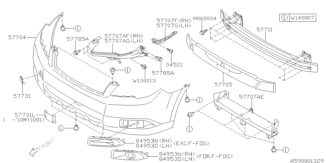 Diagram FRONT BUMPER for your 2011 Subaru Outback   