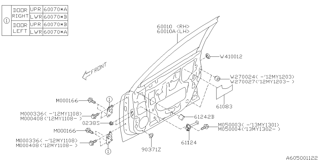 Diagram FRONT DOOR PANEL & REAR(SLIDE)DOOR PANEL for your 2013 Subaru Outback  R Limited w/EyeSight 