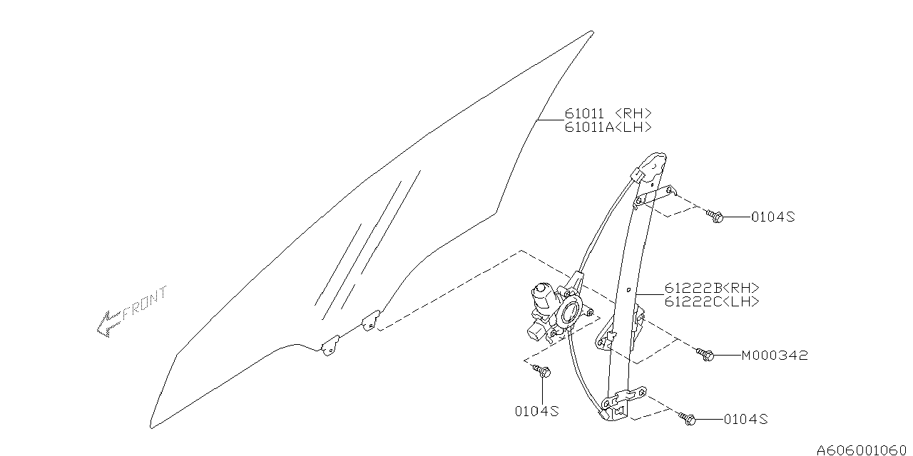 Diagram DOOR PARTS (GLASS & REGULATOR) for your 1996 Subaru Impreza   