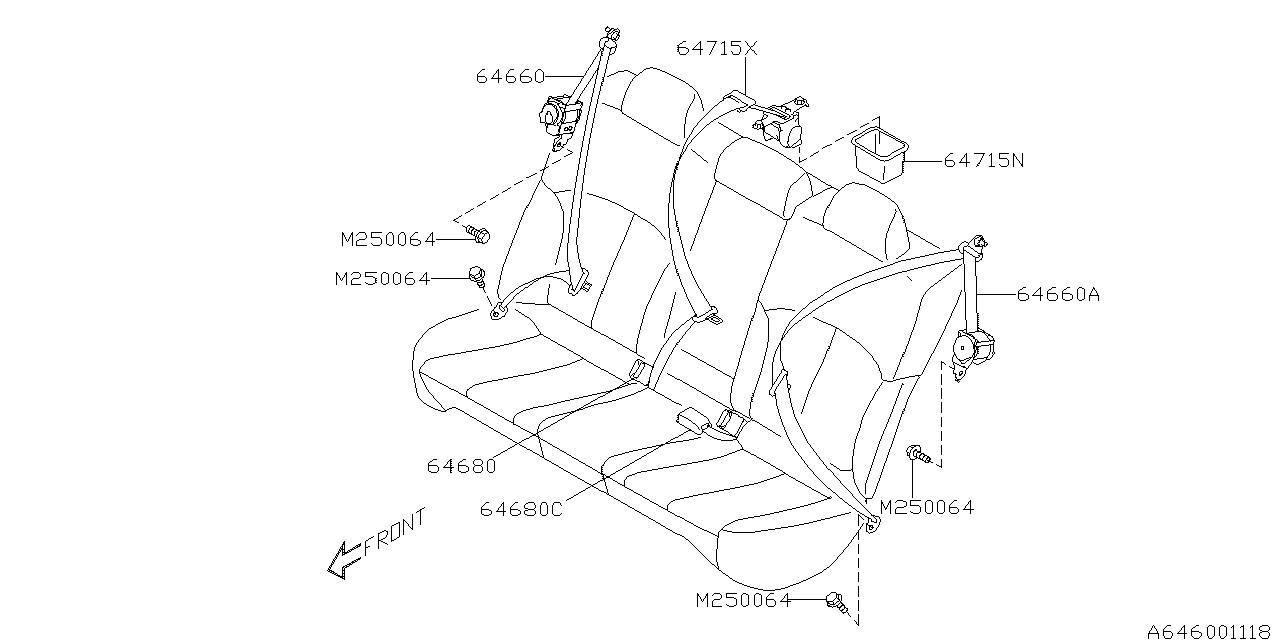 Diagram REAR SEAT BELT for your 2012 Subaru Impreza  Premium Plus Sedan 