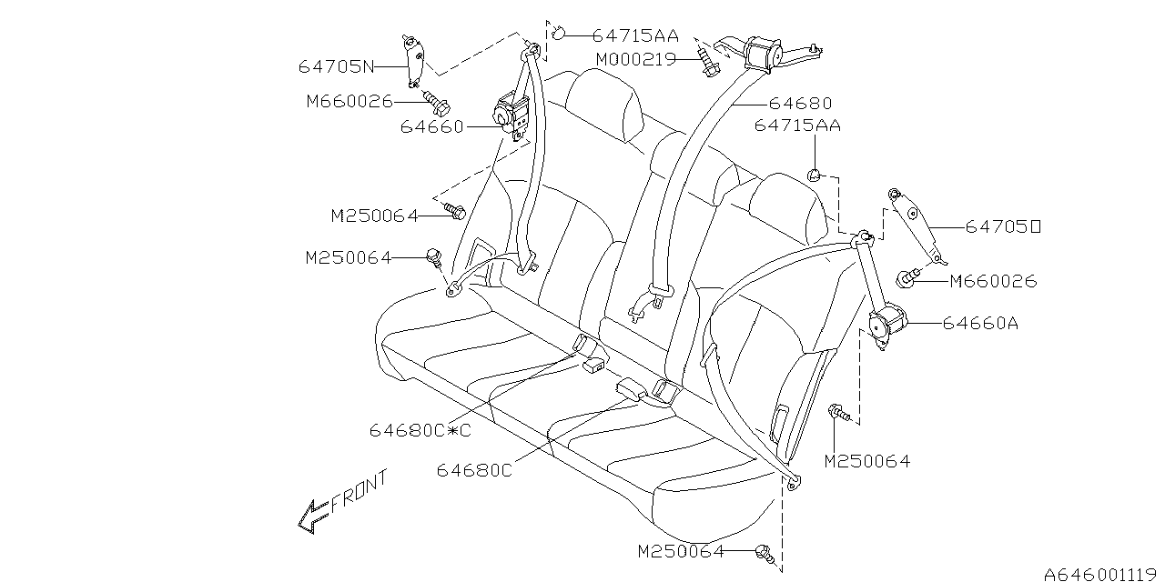 Diagram REAR SEAT BELT for your Subaru