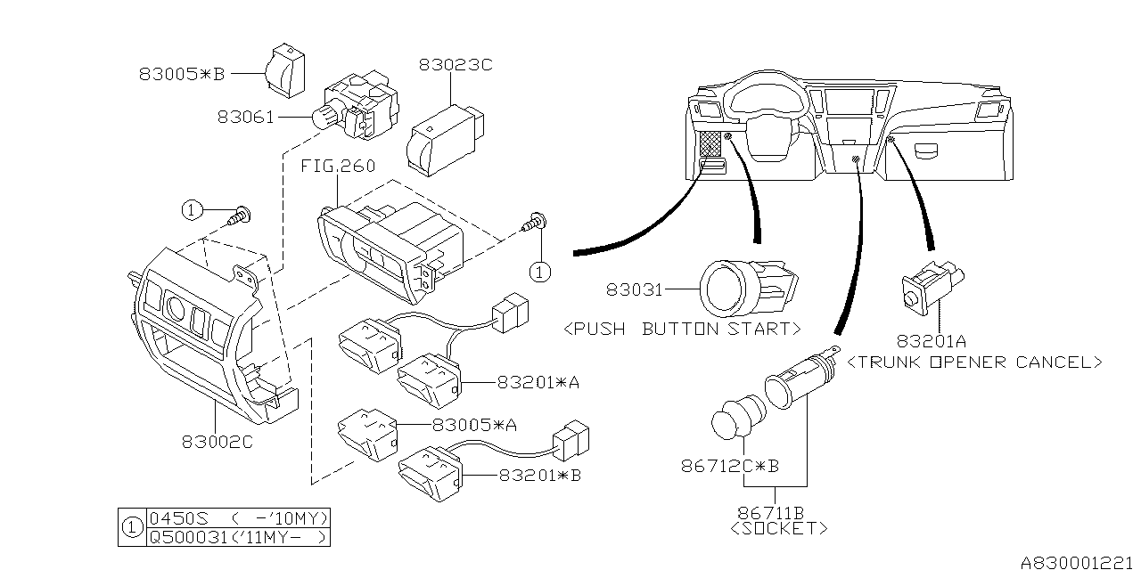 Diagram SWITCH (INSTRUMENTPANEL) for your 2010 Subaru Outback  Premium 