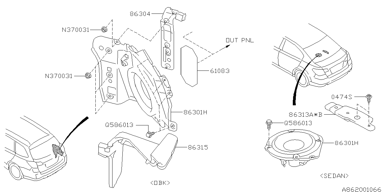 Diagram AUDIO PARTS (SPEAKER) for your 2016 Subaru Impreza  Premium Plus Sedan 