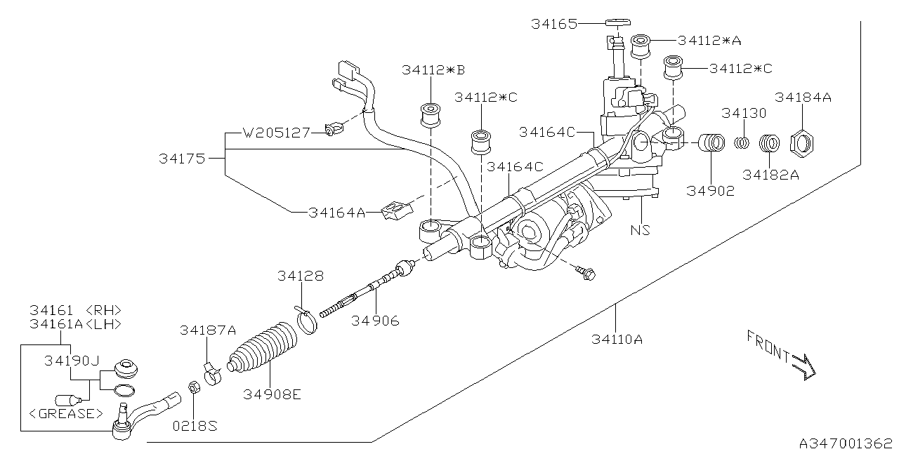 Diagram POWER STEERING GEAR BOX for your 2010 Subaru Impreza 2.5L 5MT Wagon 