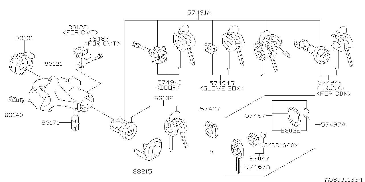 Diagram KEY KIT & KEY LOCK for your 2017 Subaru Legacy  Sedan 