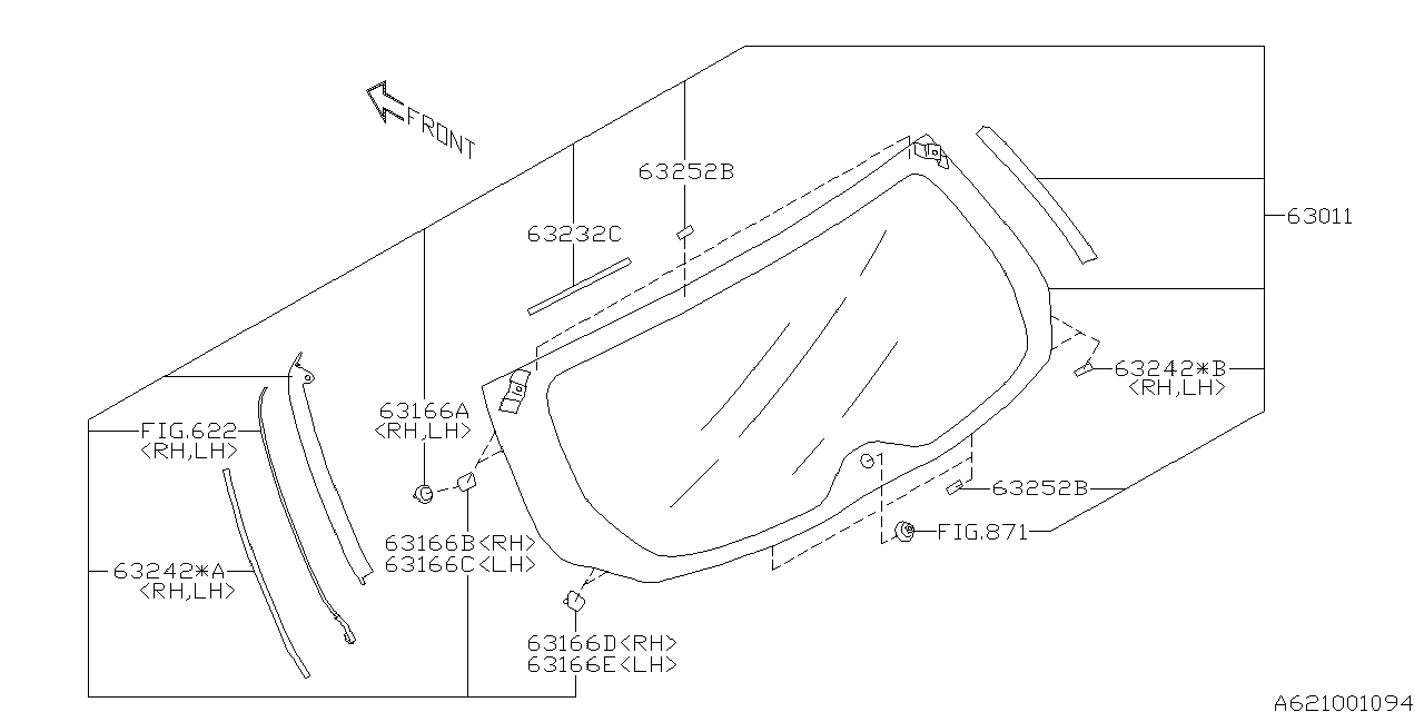 Subaru Outback Liftgate Glass. Glass Tailgate (Rear Gate) - 63011AL01A ...