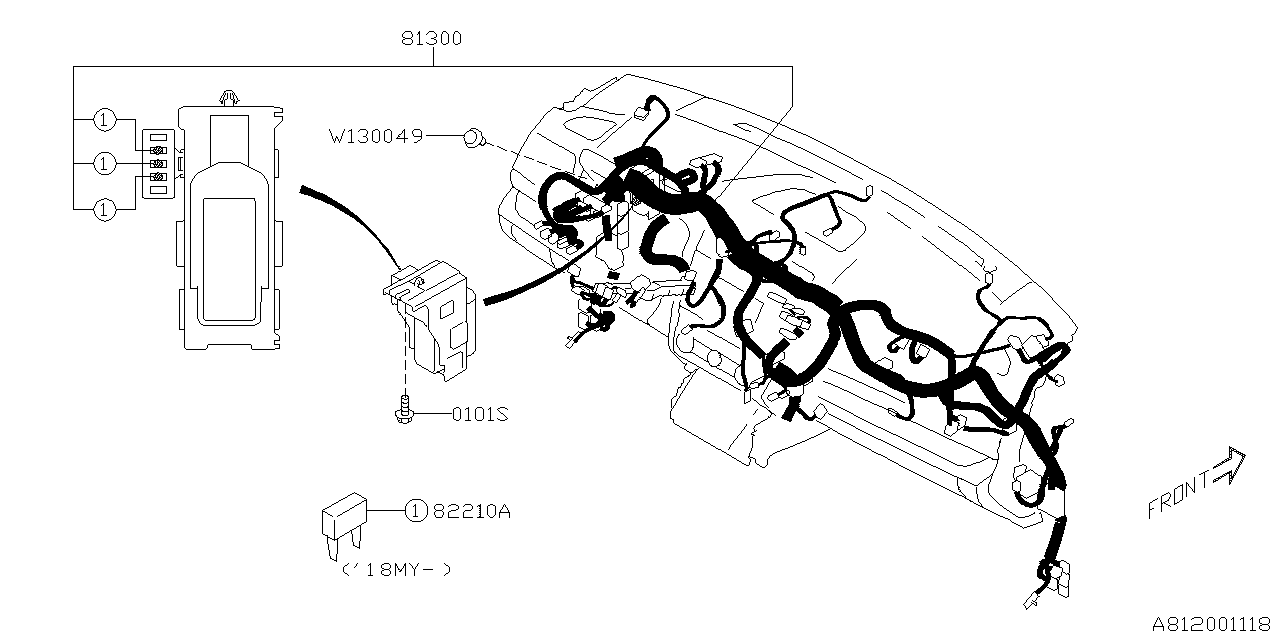 Subaru Outback Wiring Harness Instrument Panel. Electrical - 81302AL50C ...