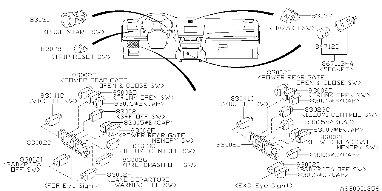 Diagram SWITCH (INSTRUMENTPANEL) for your Subaru Outback  
