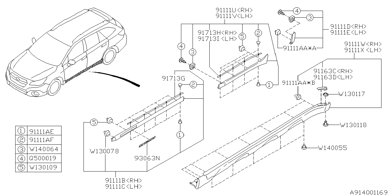 Diagram OUTER GARNISH for your 2003 Subaru Legacy   