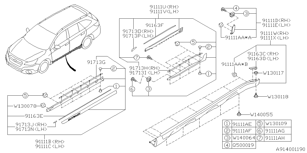 Diagram OUTER GARNISH for your 2018 Subaru Outback  R Touring w/EyeSight 