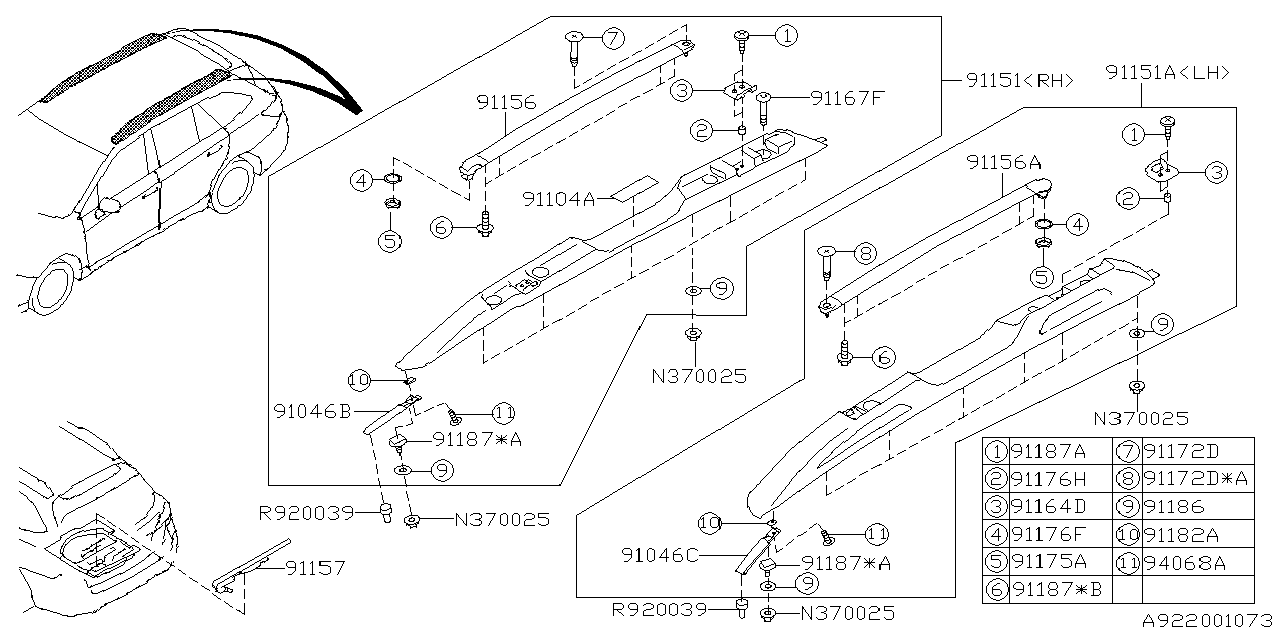 Diagram ROOF RAIL for your Subaru Impreza  