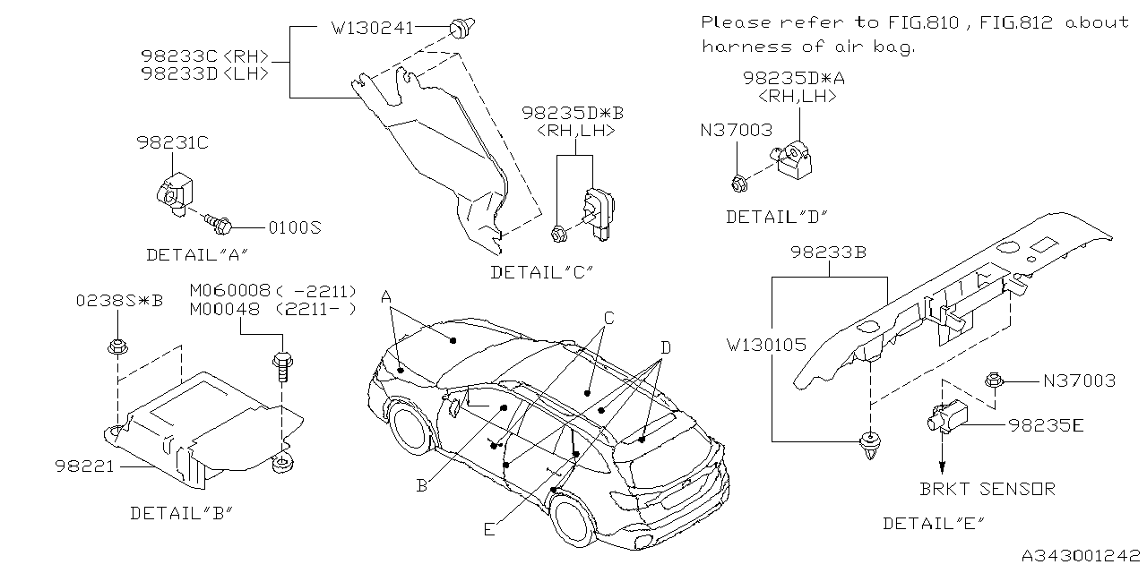 Subaru Legacy Air Bag Impact Sensor. Air B SATL Sensor - 98237AN02A ...