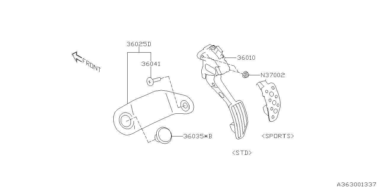 Diagram PEDAL SYSTEM for your 2007 Subaru Outback 2.5L 5MT SE WAGON 