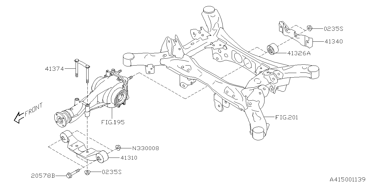 Diagram DIFFERENTIAL MOUNTING for your 2001 Subaru Impreza 2.2L MT Limited Wagon 