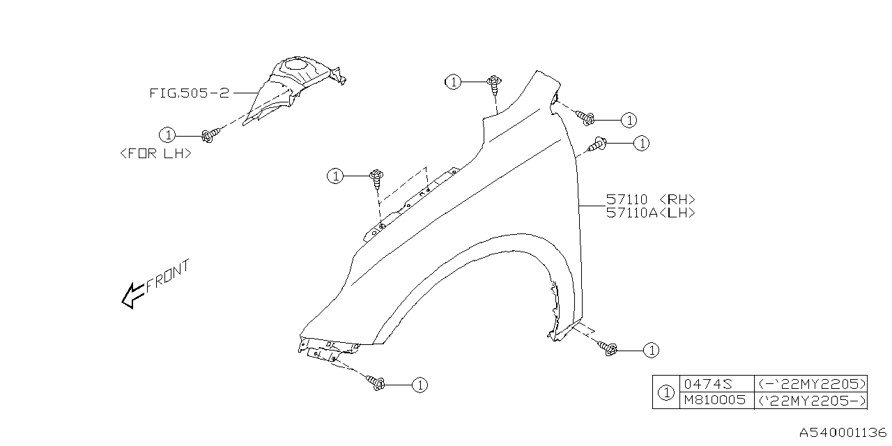 Diagram FENDER for your 2022 Subaru Outback   