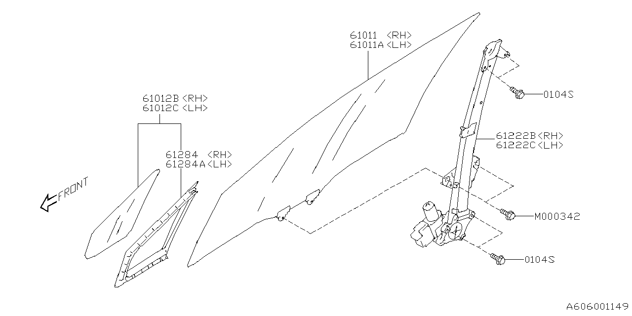 Diagram DOOR PARTS (GLASS & REGULATOR) for your 2025 Subaru Legacy  Limited Sedan 