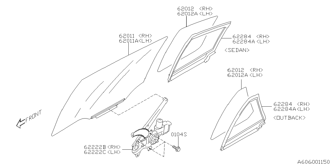 Diagram DOOR PARTS (GLASS & REGULATOR) for your 2025 Subaru Legacy  Limited Sedan 